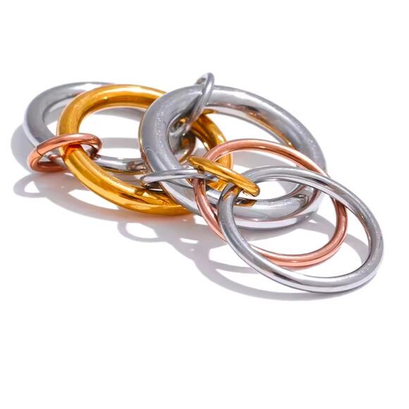 NEW 5 ring linked stacking set gold plated silver rose size 7 - Picture 5 of 5